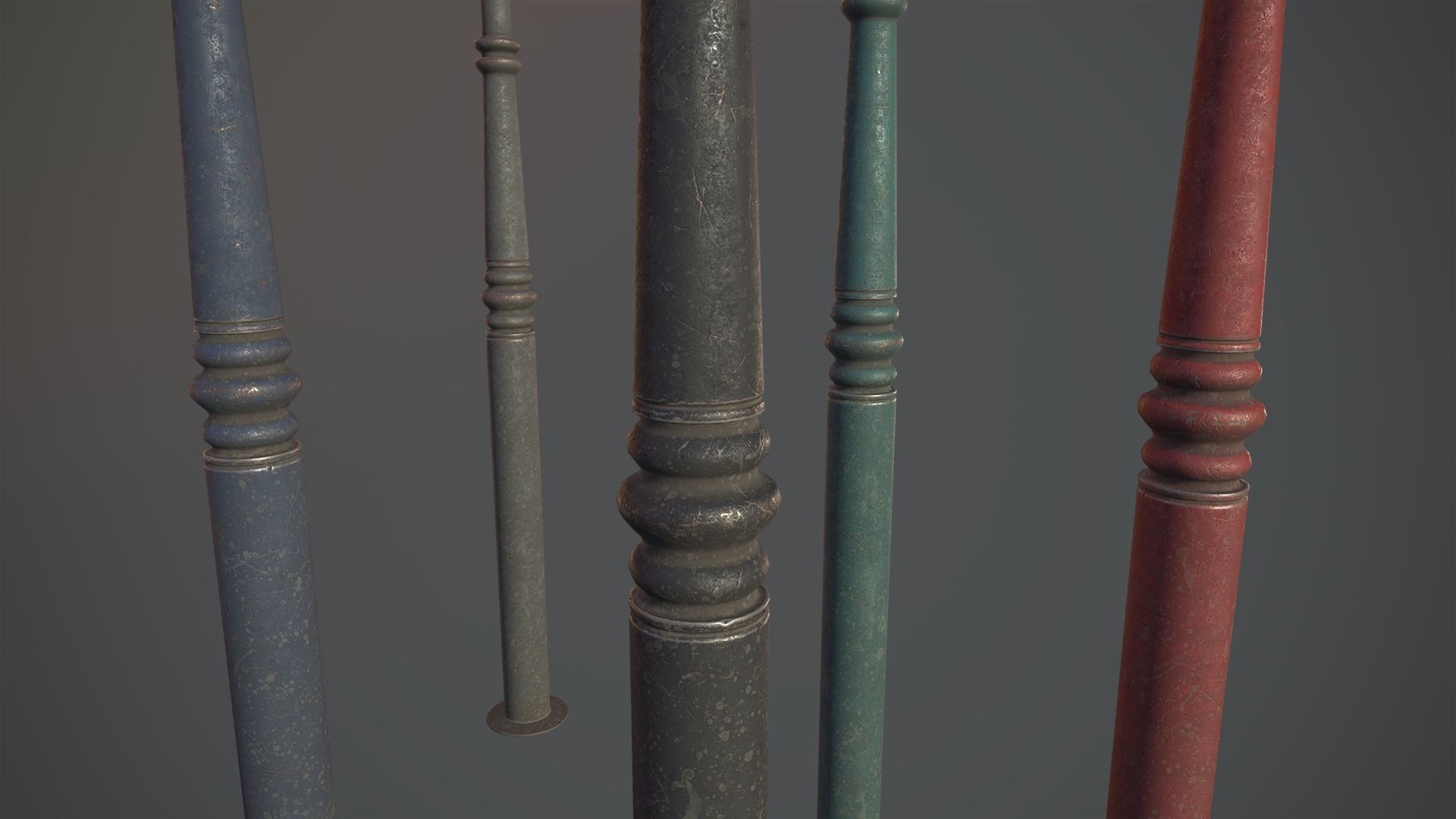 Barrier Bollard Pack 1 v3 Five Color Options Low-poly 3D model_9