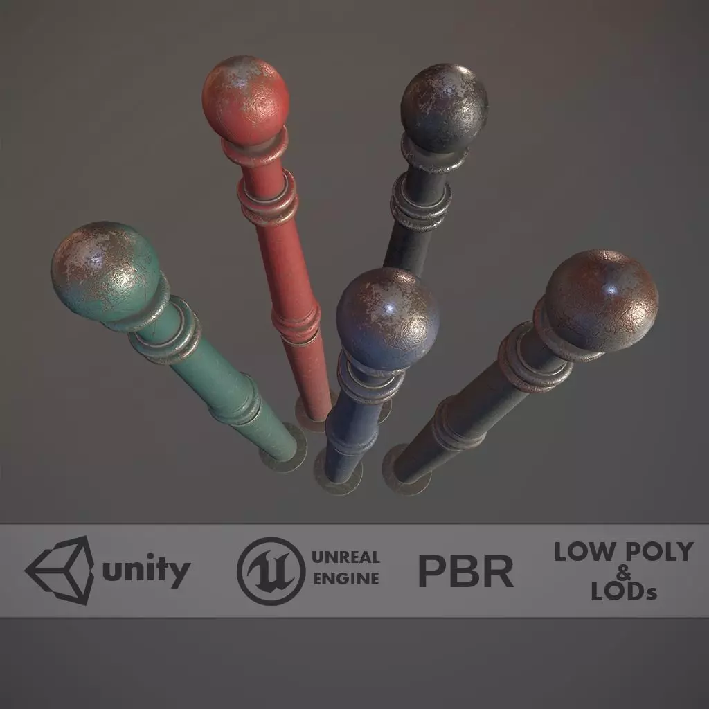 Barrier Bollard Pack 1 v3 Five Color Options Low-poly 3D model_0