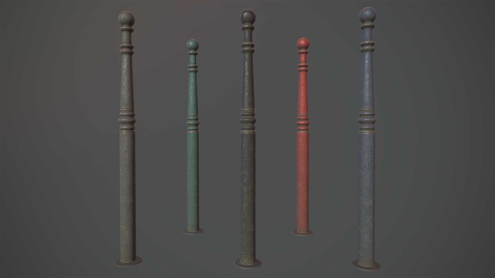 Barrier Bollard Pack 1 v3 Five Color Options Low-poly 3D model_1