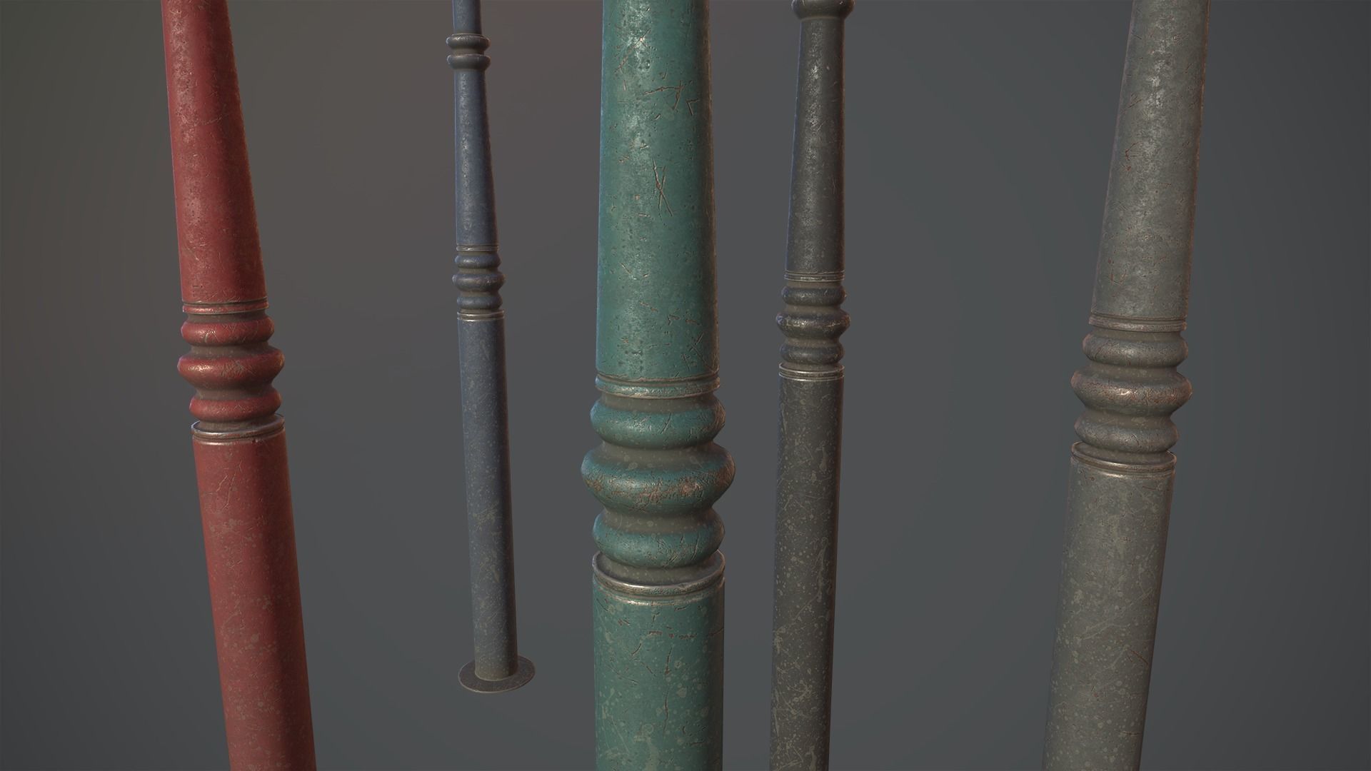 Barrier Bollard Pack 1 v3 Five Color Options Low-poly 3D model_8