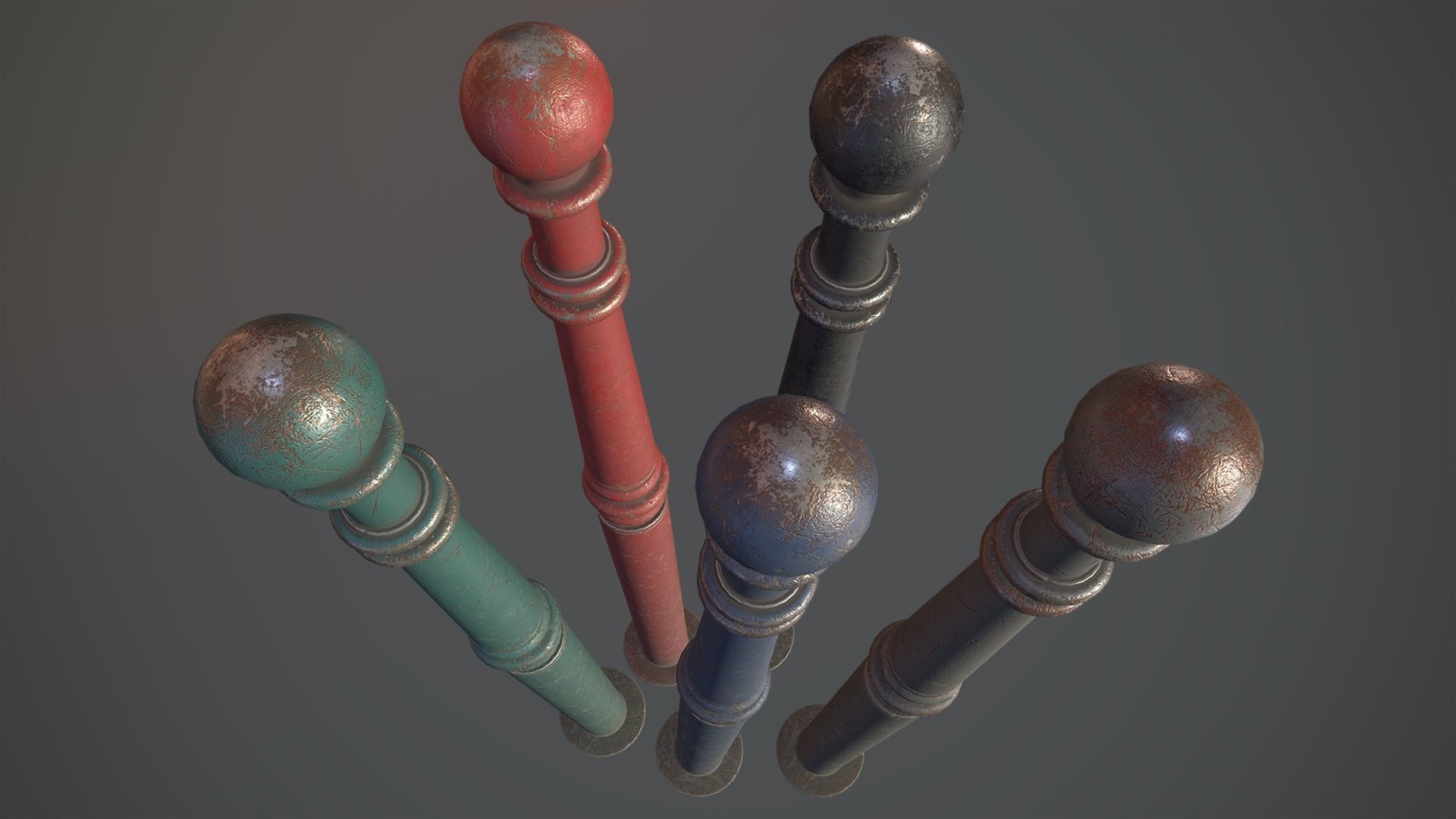 Barrier Bollard Pack 1 v3 Five Color Options Low-poly 3D model_11