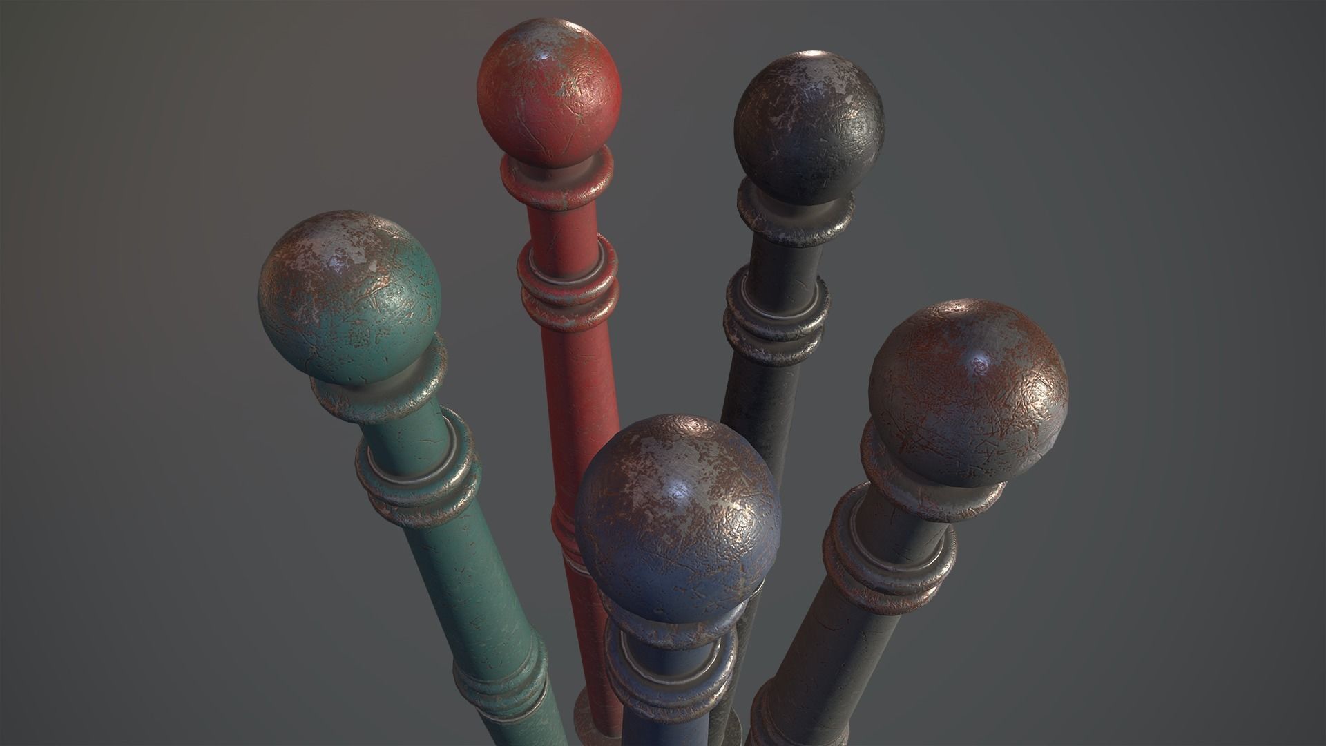 Barrier Bollard Pack 1 v3 Five Color Options Low-poly 3D model_12