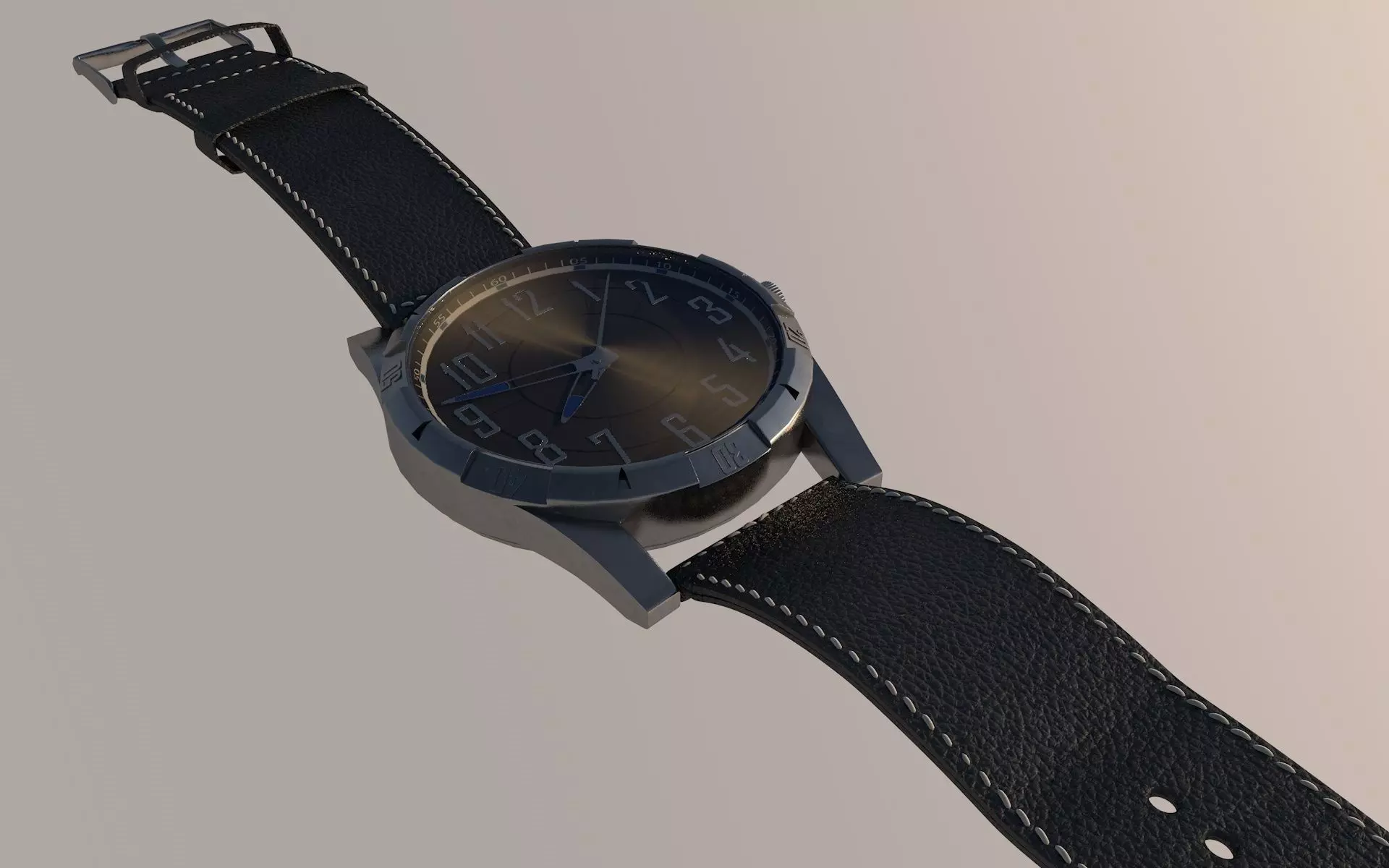 Leather band wristwatch 3D model_0
