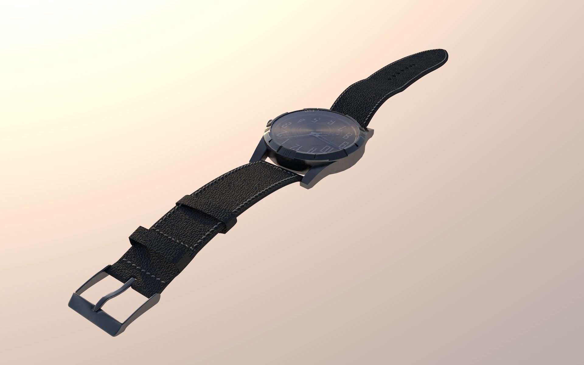 Leather band wristwatch 3D model_1