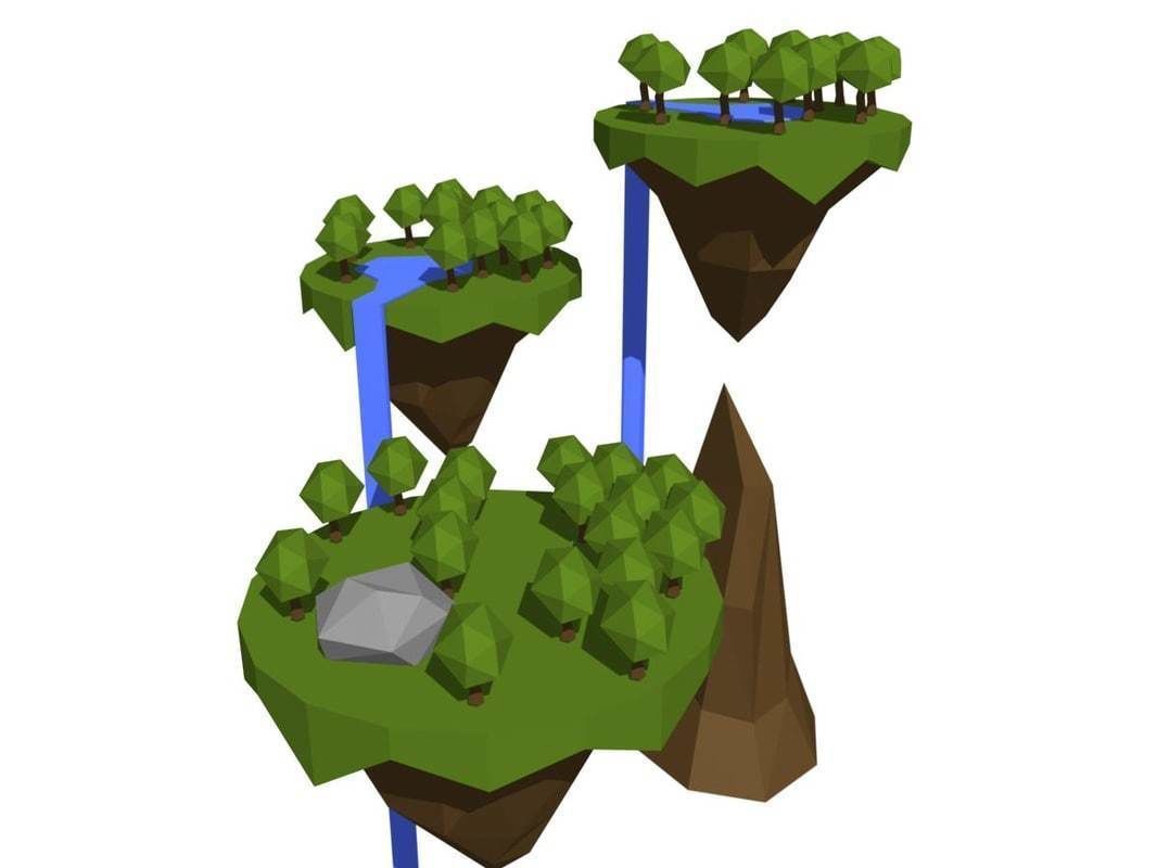 Low poly floating islands Low-poly 3D model_2