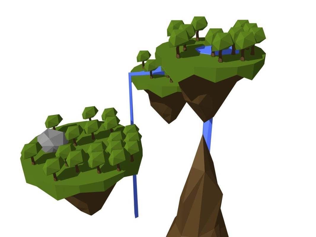 Low poly floating islands Low-poly 3D model_3