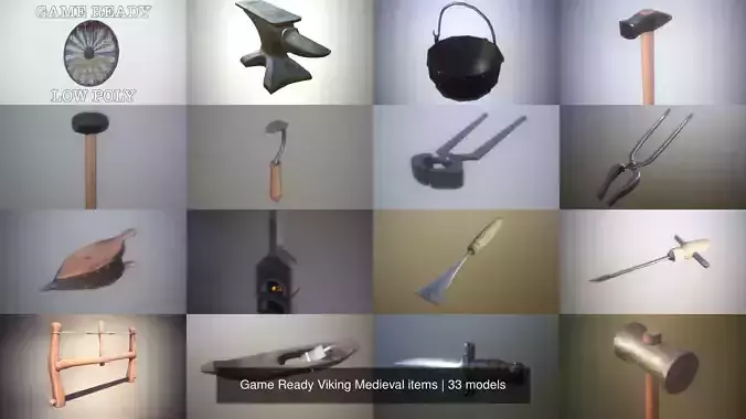 Game Ready Viking Medieval items 3D Model Collection