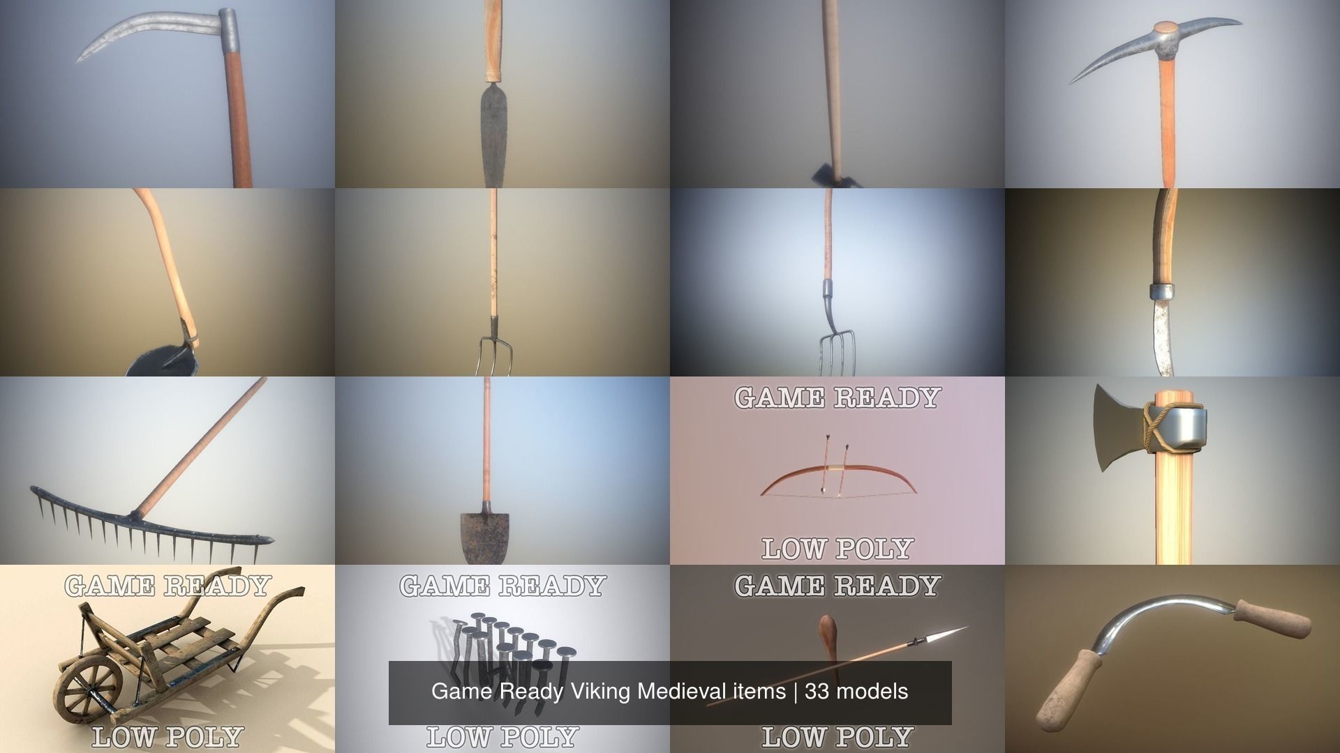 Game Ready Viking Medieval items 3D Model Collection_6
