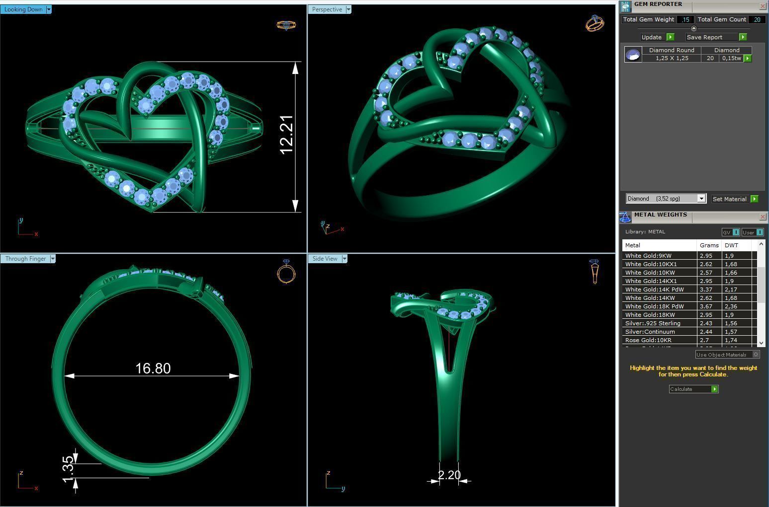 Two Hearts Ring Fashion Ring R 0143 3D print model_4