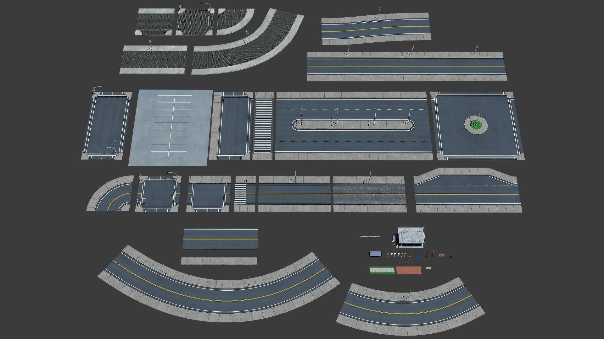 Road Pack - Extended Low-poly 3D model_1