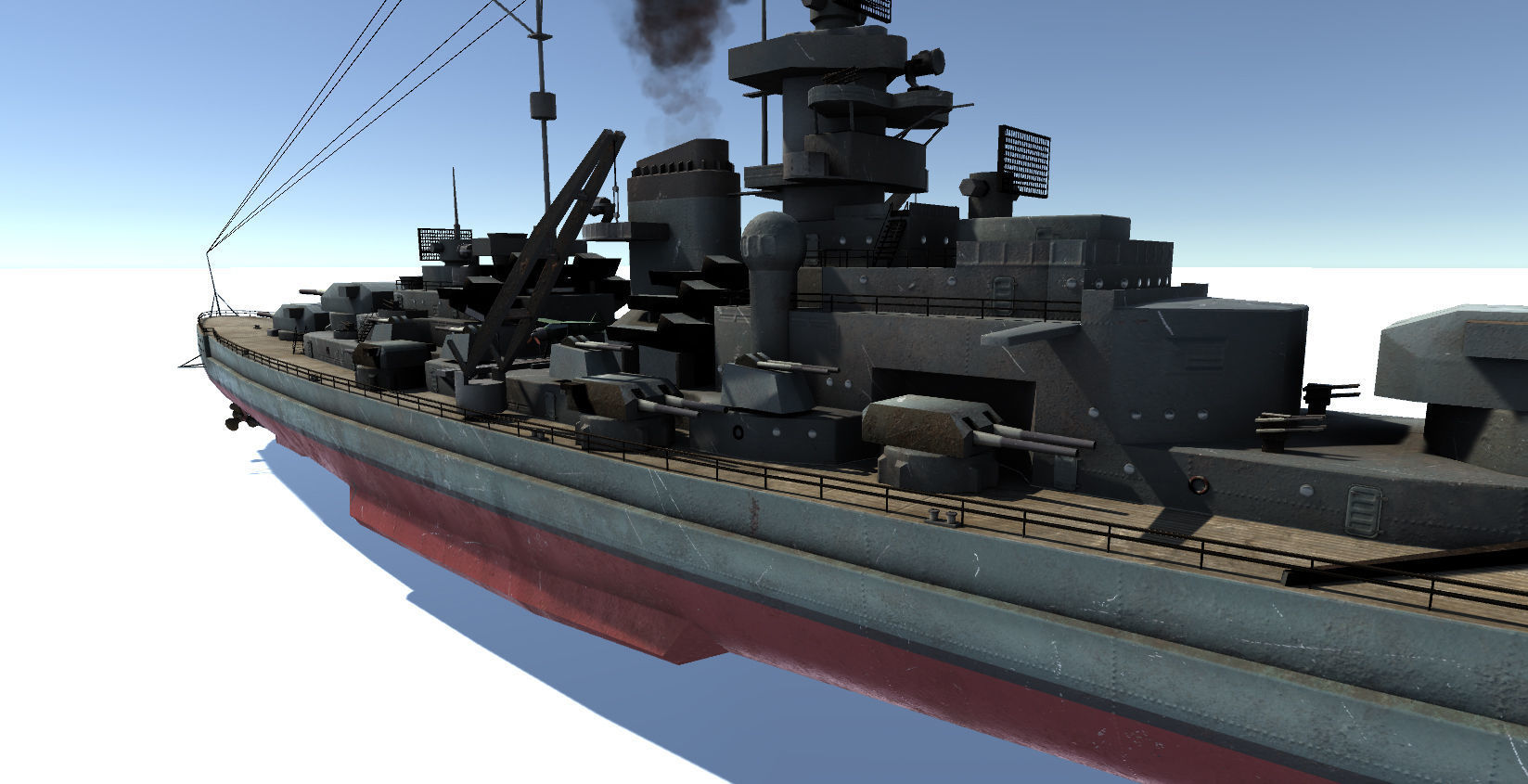 Bismarck ship with smoke Low-poly 3D model_4