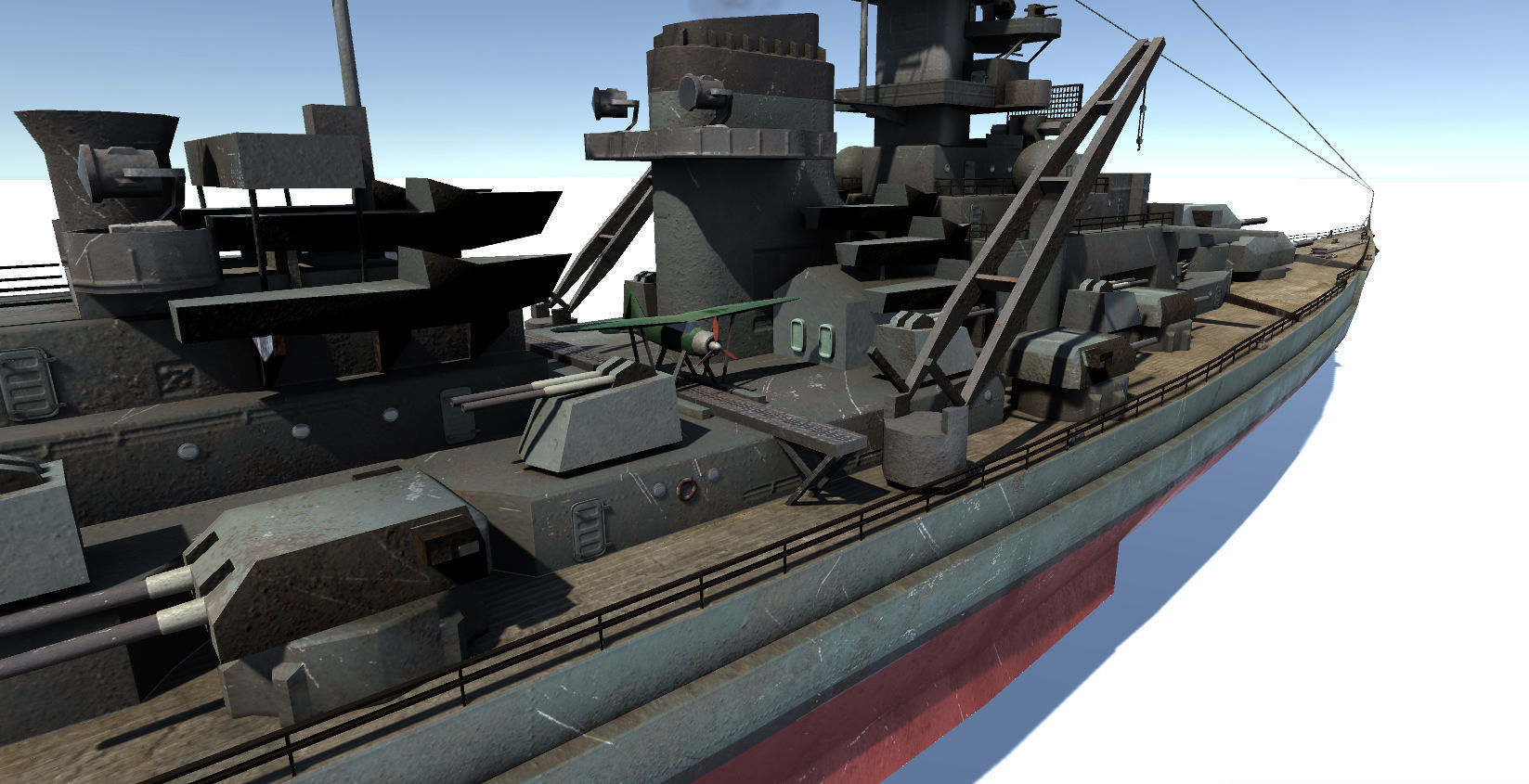 Bismarck ship with smoke Low-poly 3D model_3