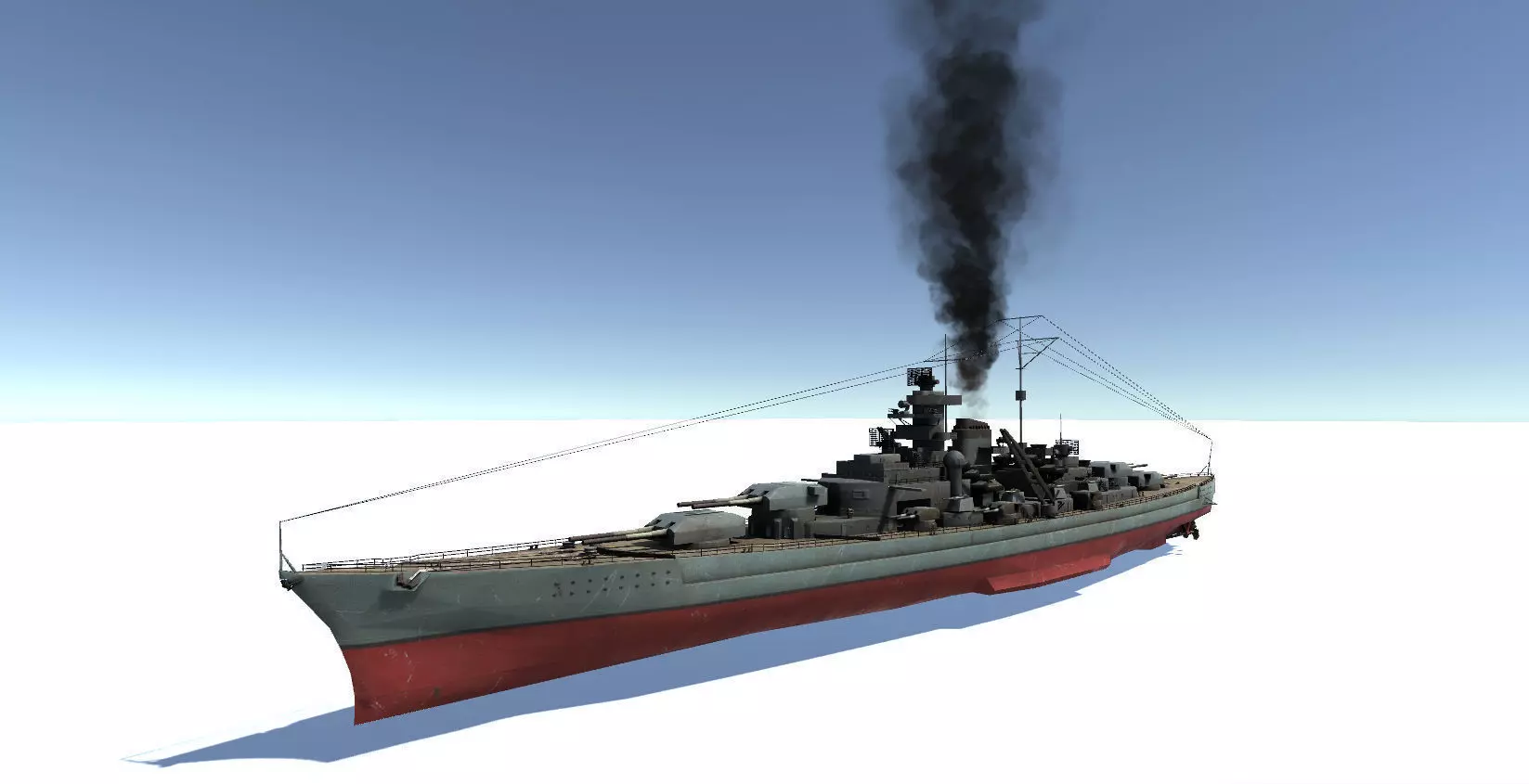Bismarck ship with smoke Low-poly 3D model_0