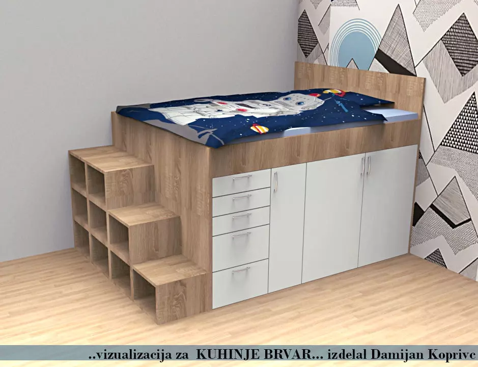 kids bed furniture Low-poly 3D model