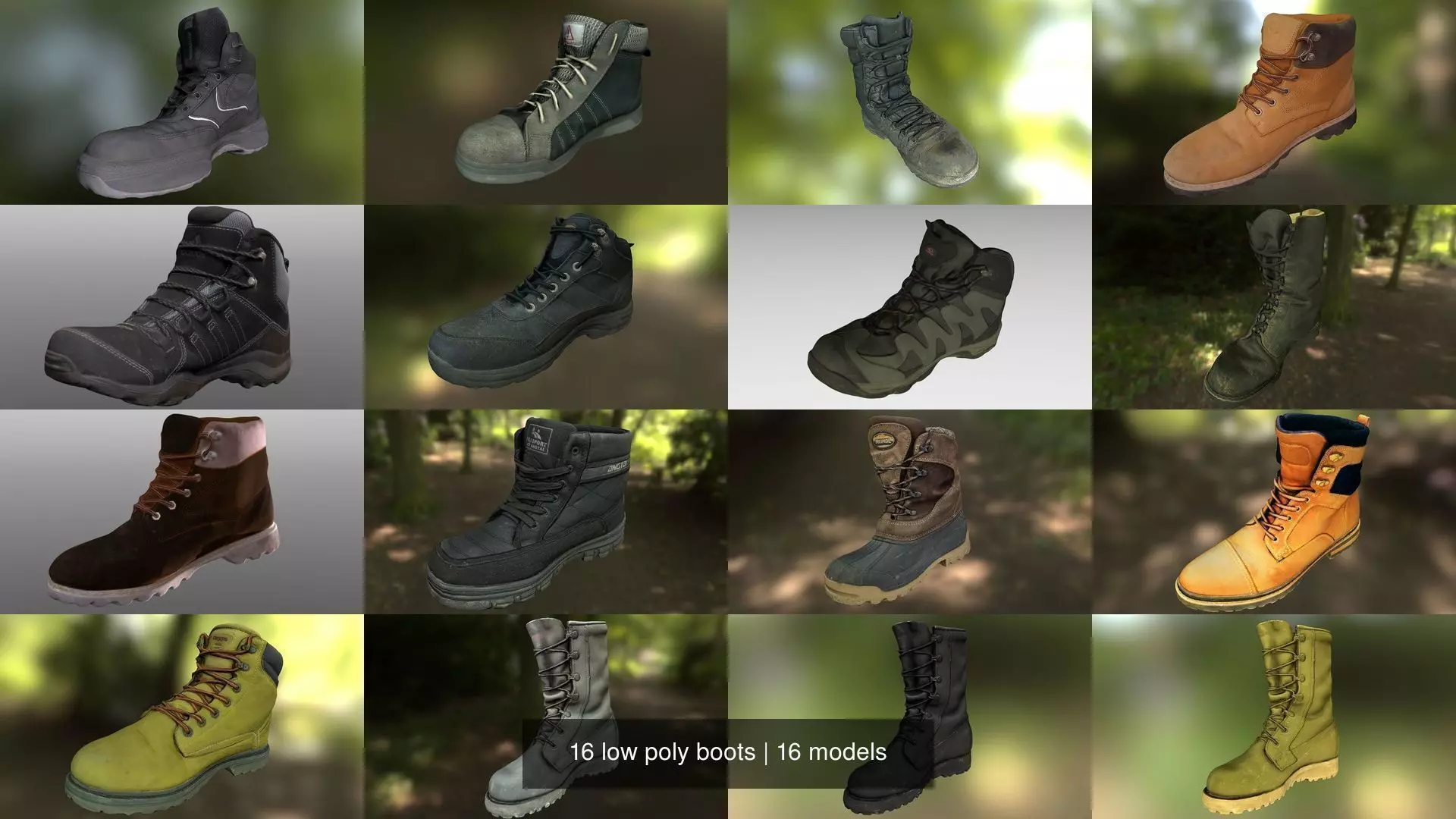16 low poly boots 3D Model Collection_0