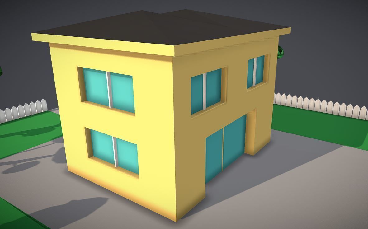 LowPoly House with  Yard and trees Low-poly 3D model_4