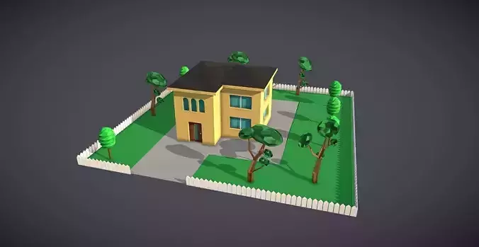 LowPoly House with  Yard and trees