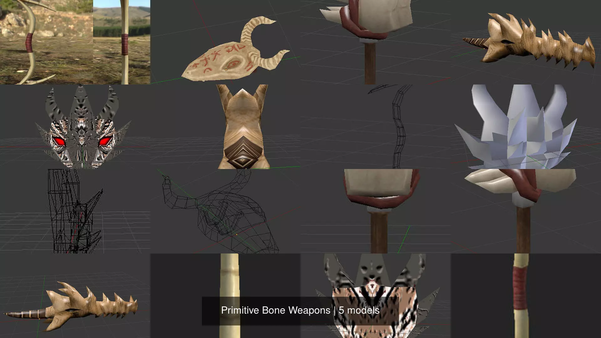 Primitive Bone Weapons 3D Model Collection_0