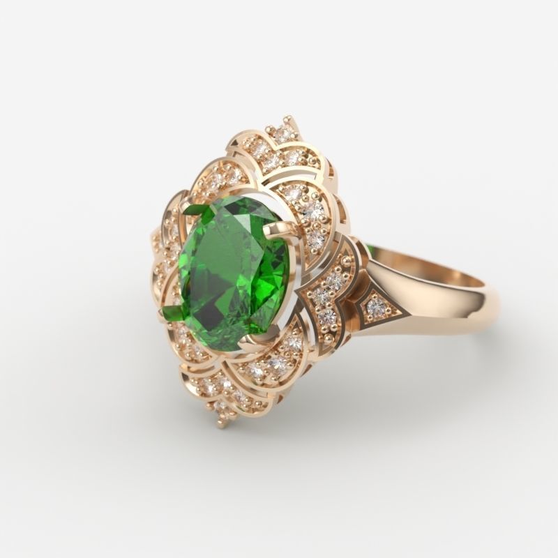 Women Gemstone ring design 3dm stl vintage 3D print model_5