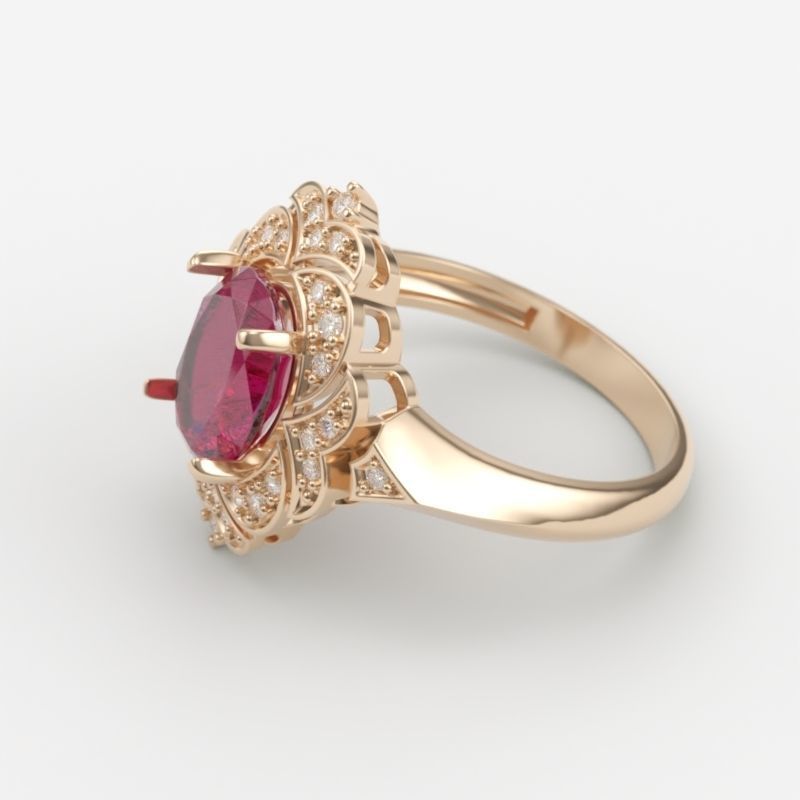 Women Gemstone ring design 3dm stl vintage 3D print model_2