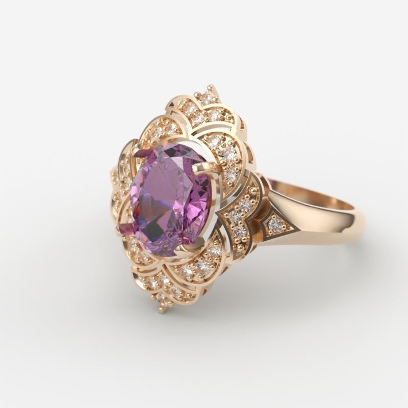 Women Gemstone ring design 3dm stl vintage 3D print model_6