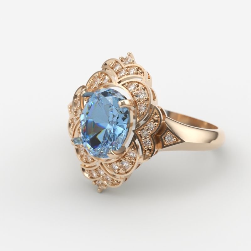 Women Gemstone ring design 3dm stl vintage 3D print model_4