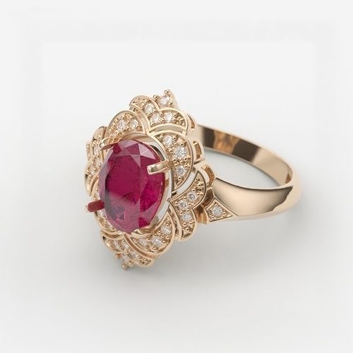 Women Gemstone ring design 3dm stl vintage 3D print model