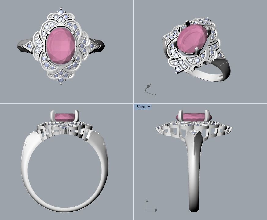 Women Gemstone ring design 3dm stl vintage 3D print model_19