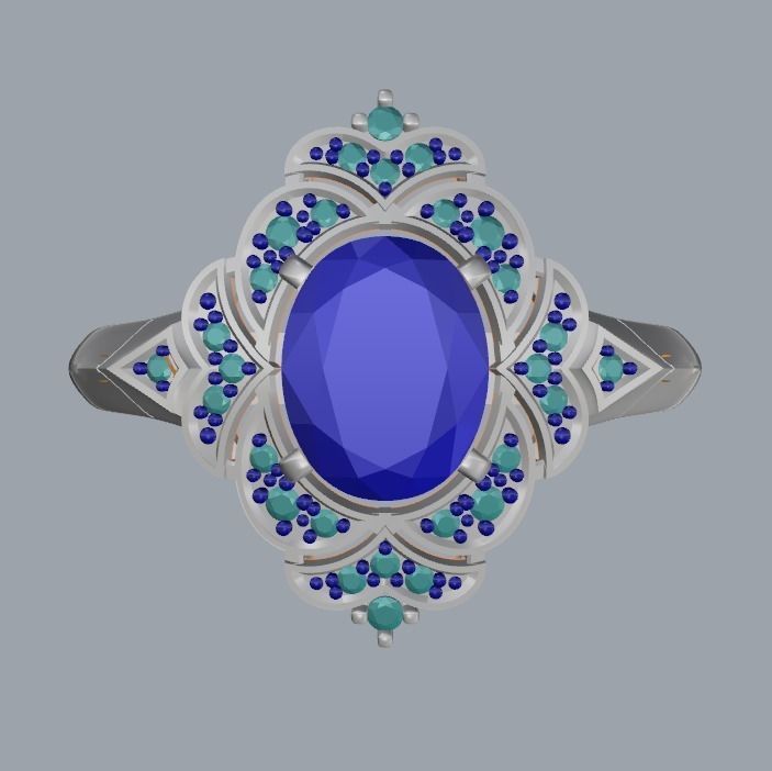 Women Gemstone ring design 3dm stl vintage 3D print model_20