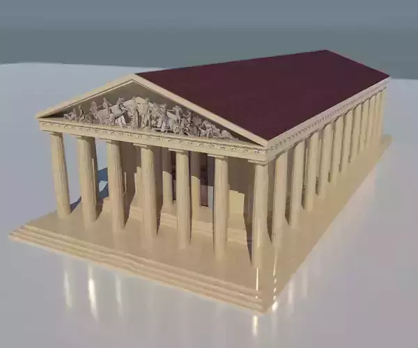 The Parthenon greek temple with columns and roof Low-poly 3D model