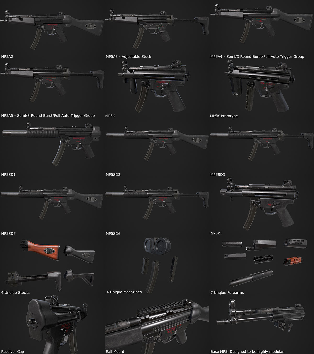 Ultimate MP5 Pack Low-poly 3D model_3