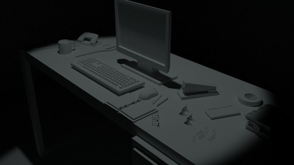 office set desk Low-poly 3D model_3