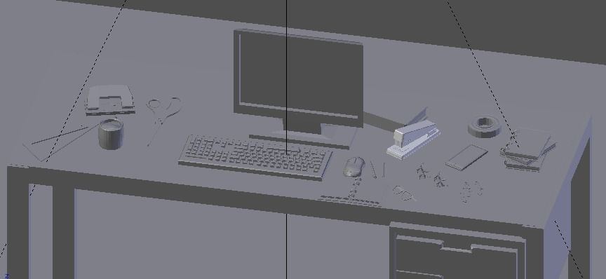 office set desk Low-poly 3D model_1
