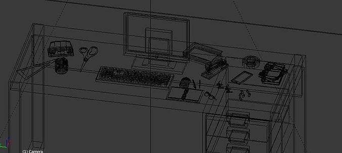 office set desk Low-poly 3D model