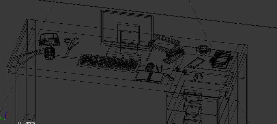 office set desk Low-poly 3D model_0