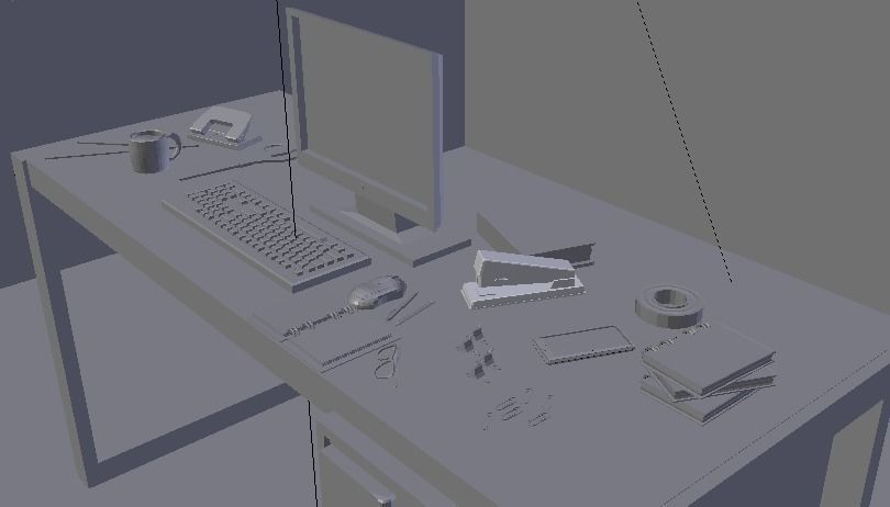office set desk Low-poly 3D model_2
