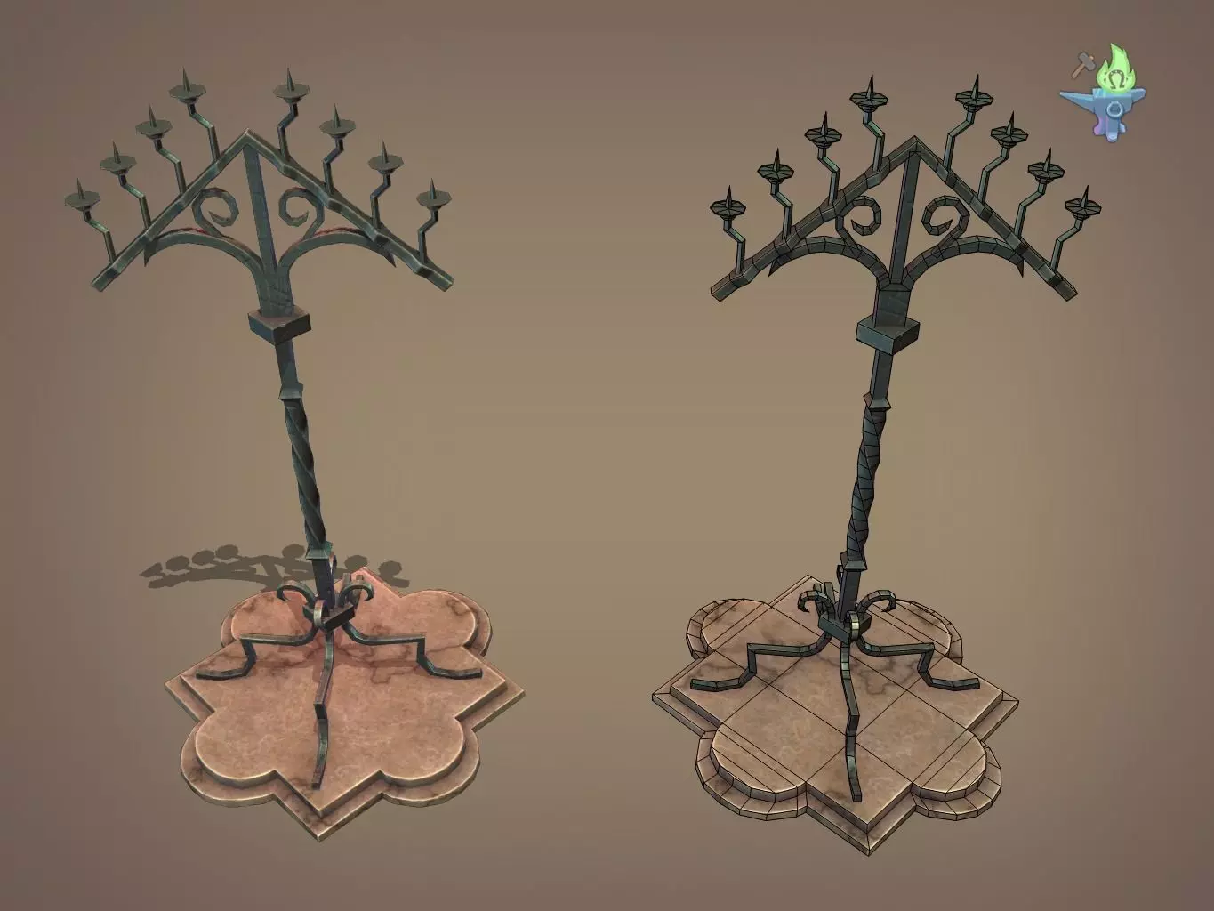 Gothic Candelabra Low-poly 3D model_0