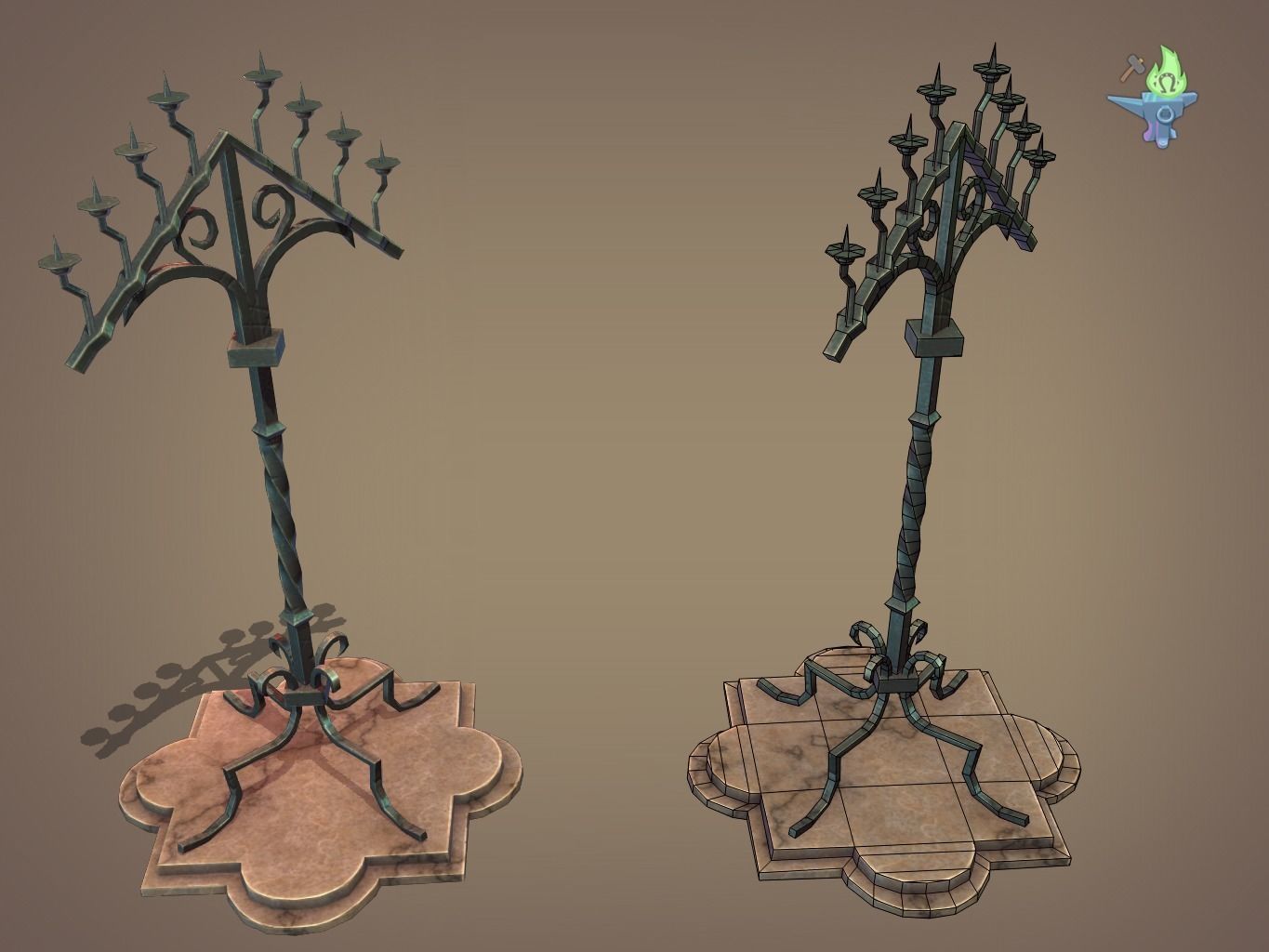 Gothic Candelabra Low-poly 3D model_1
