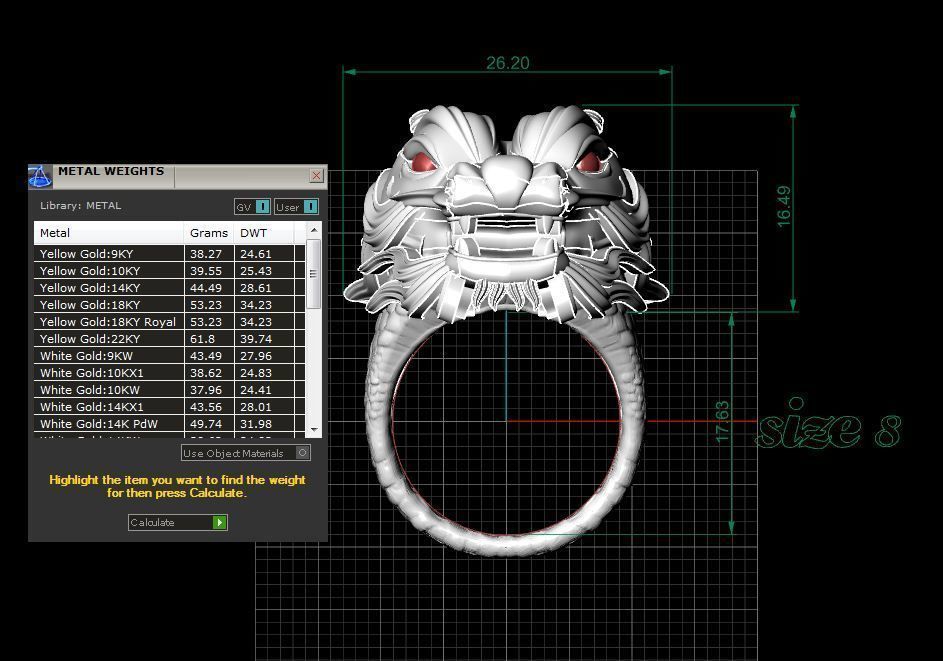 dragon gold head ring 3D print model_5