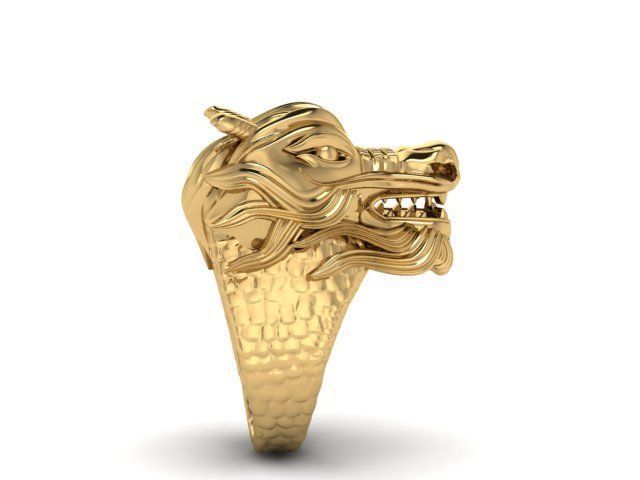 dragon gold head ring 3D print model_3