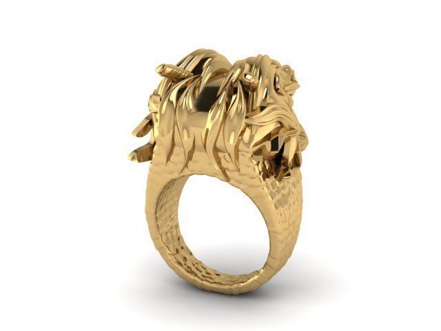 dragon gold head ring 3D print model_4