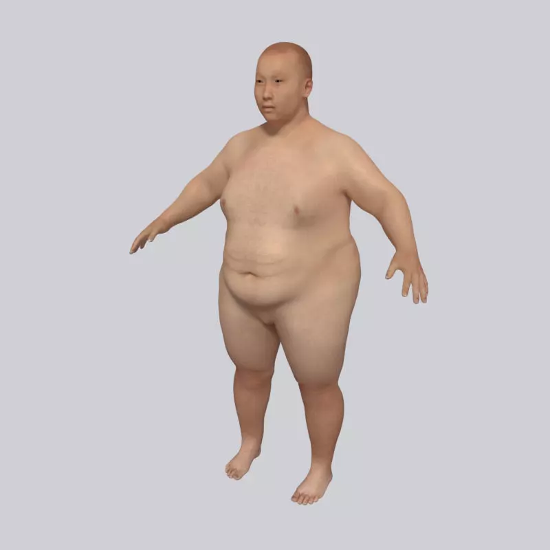 Young Fat Man - Asian Obese Man 3D model_0