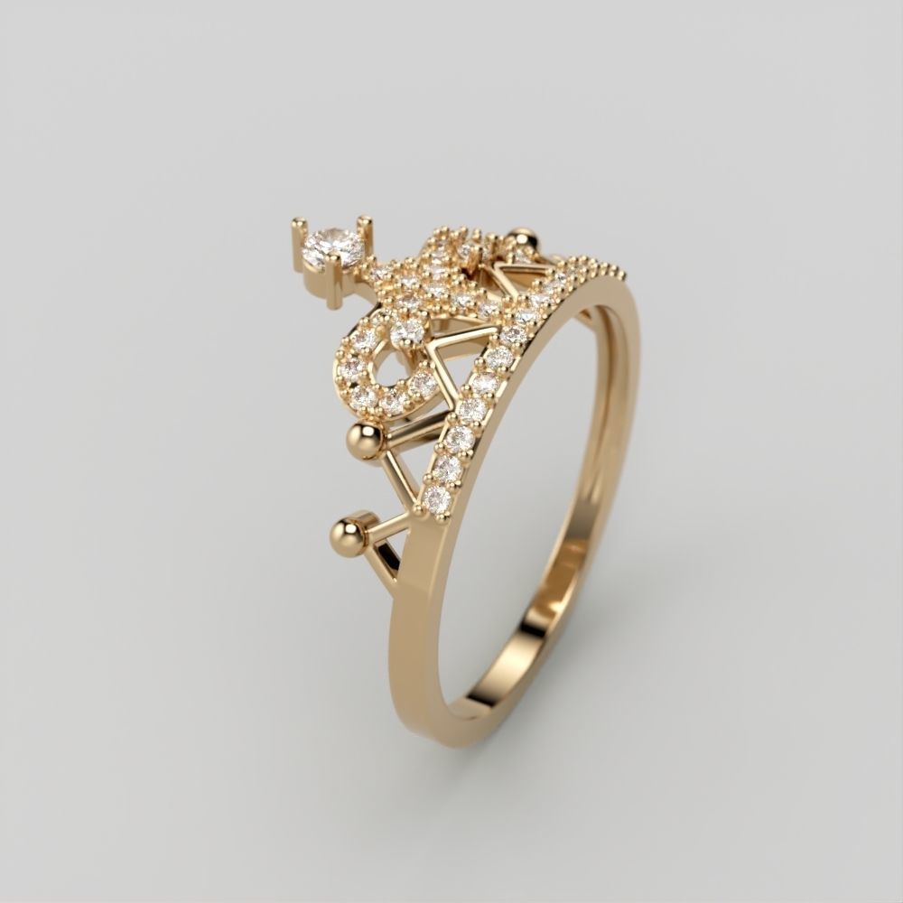 Women Crown ring  diamonds CAD 3dm stl  3D print model_3