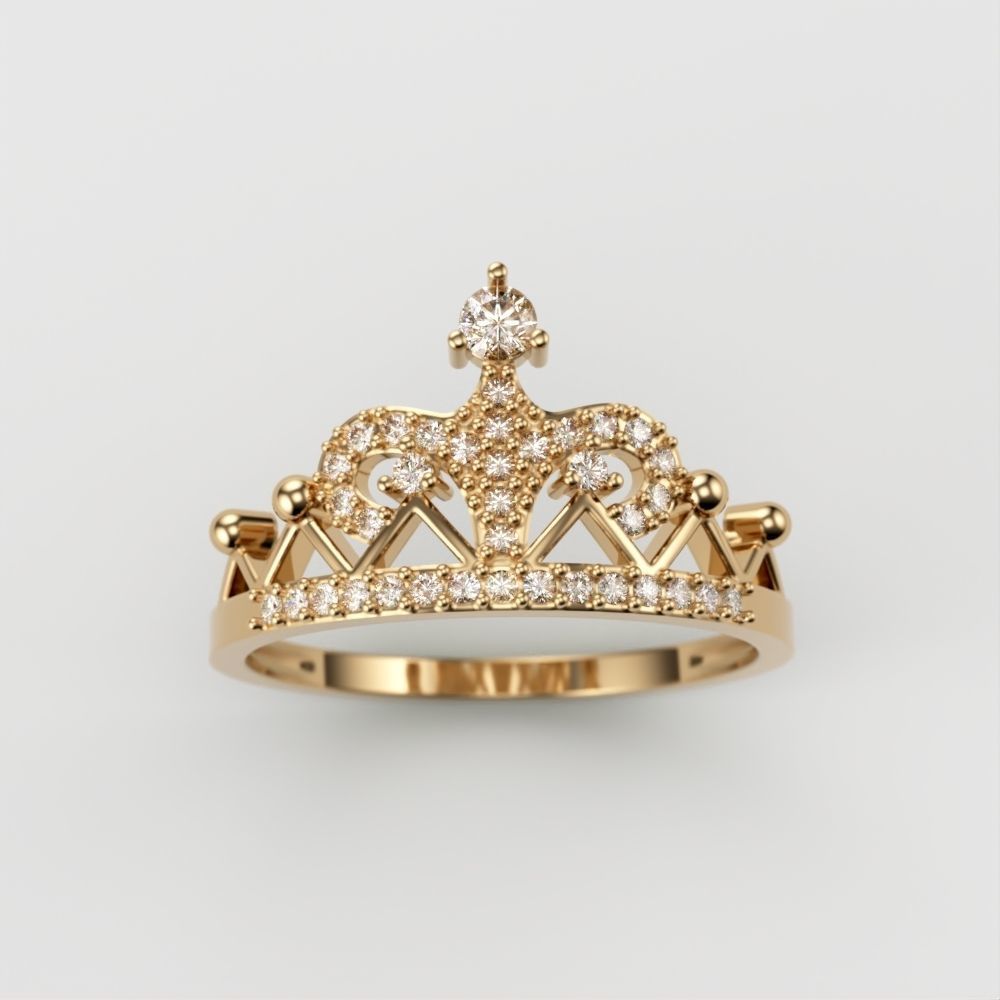 Women Crown ring  diamonds CAD 3dm stl  3D print model_1
