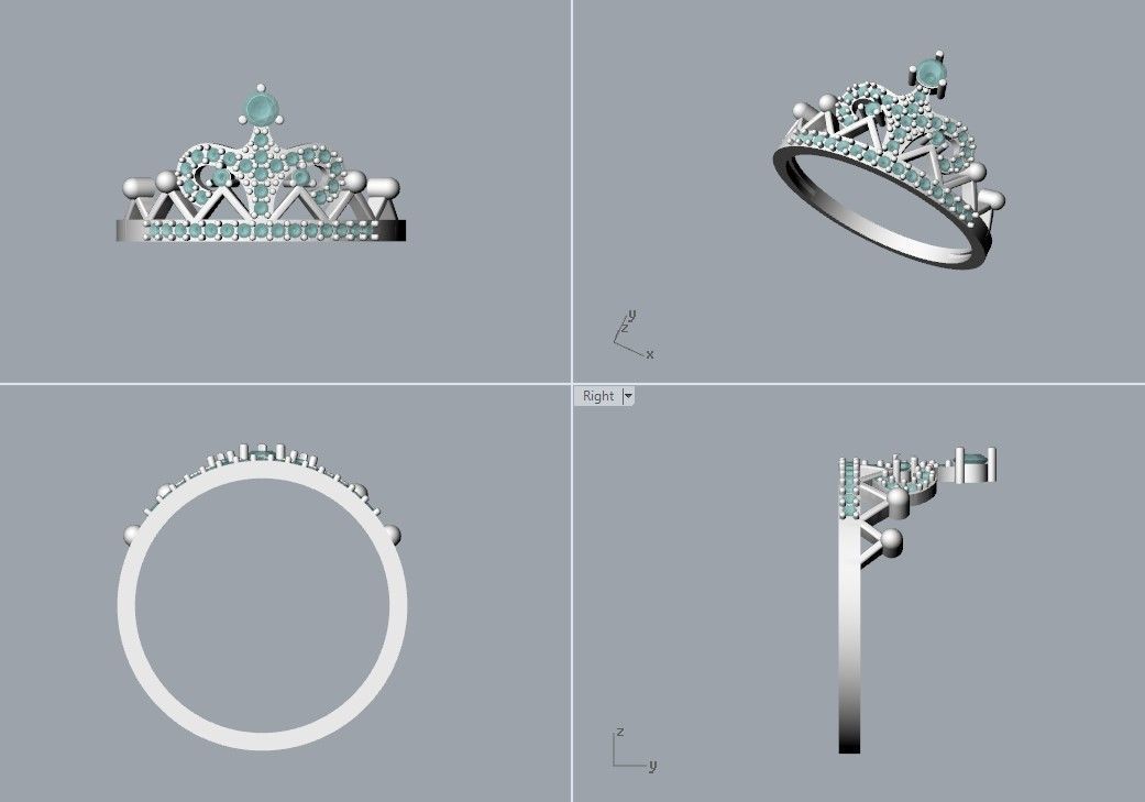 Women Crown ring  diamonds CAD 3dm stl  3D print model_24