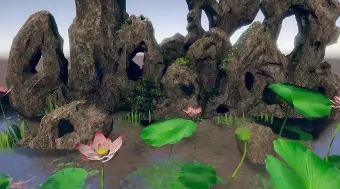 LotusPondVol01 rocks and plants in bowl