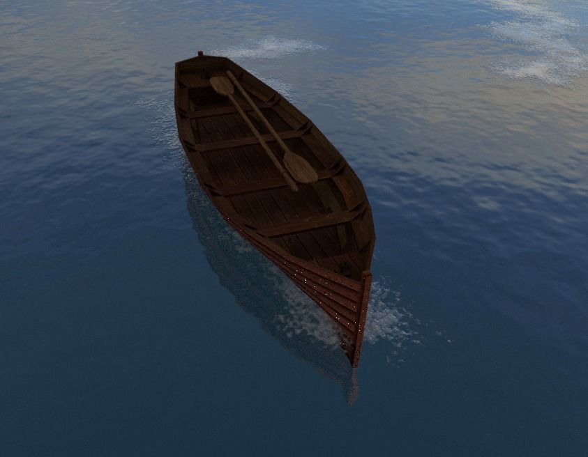 Rowboat wooden boat Low-poly 3D model_10