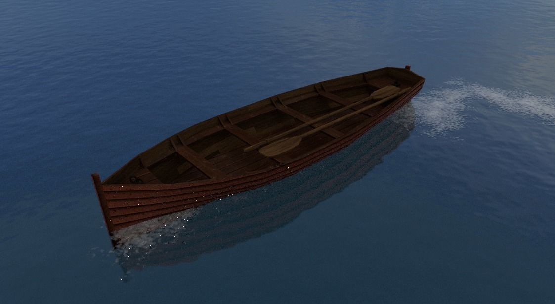Rowboat wooden boat Low-poly 3D model_2