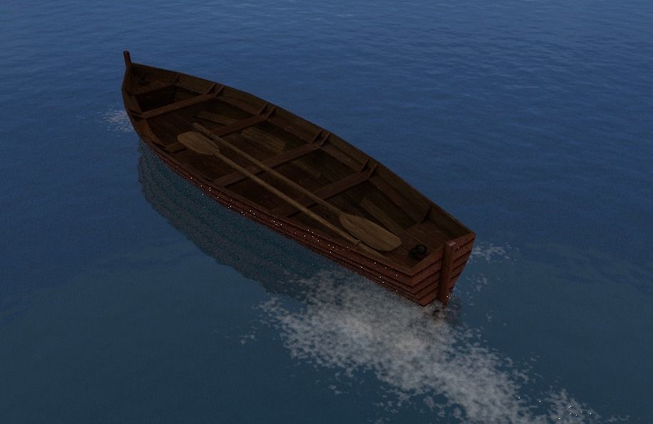 Rowboat wooden boat Low-poly 3D model_5