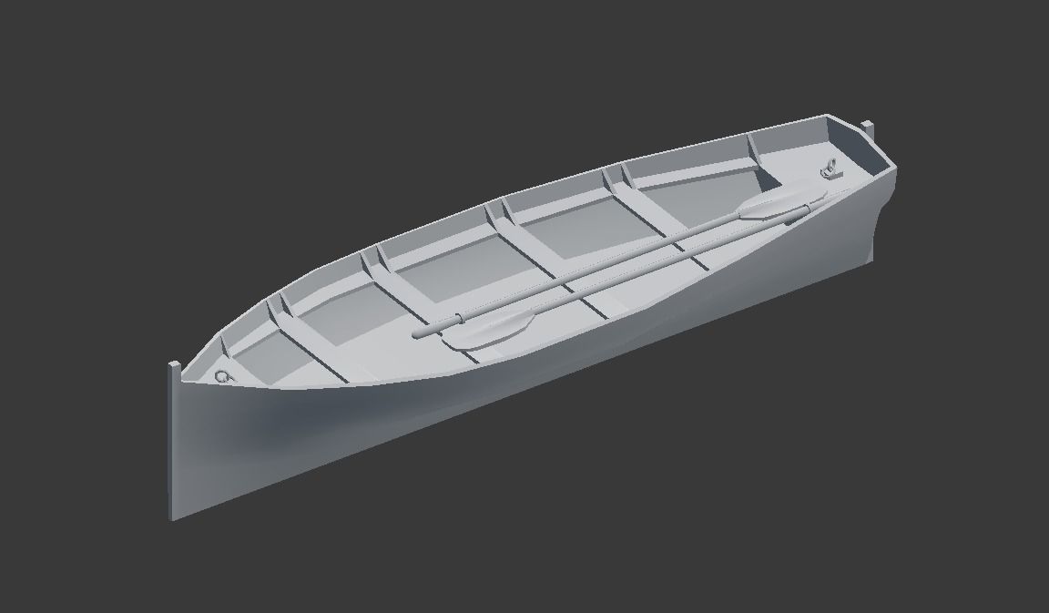 Rowboat wooden boat Low-poly 3D model_27
